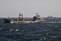 Le pétrolier allemand Spessart et le croiseur américain USS Vicksburg