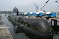 Le Papanikolis, sous-marin U-214 refusé par la Grèce, à quai à Kiel