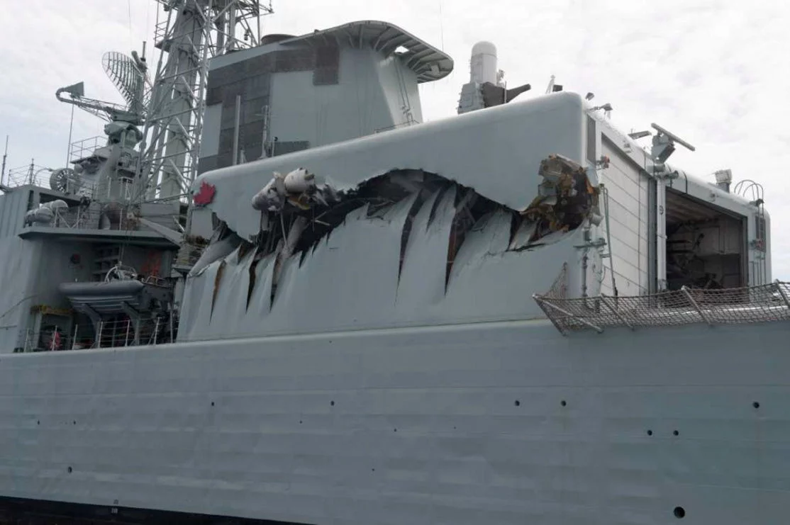 Dégâts subis en aout dernier par un destroyer canadien